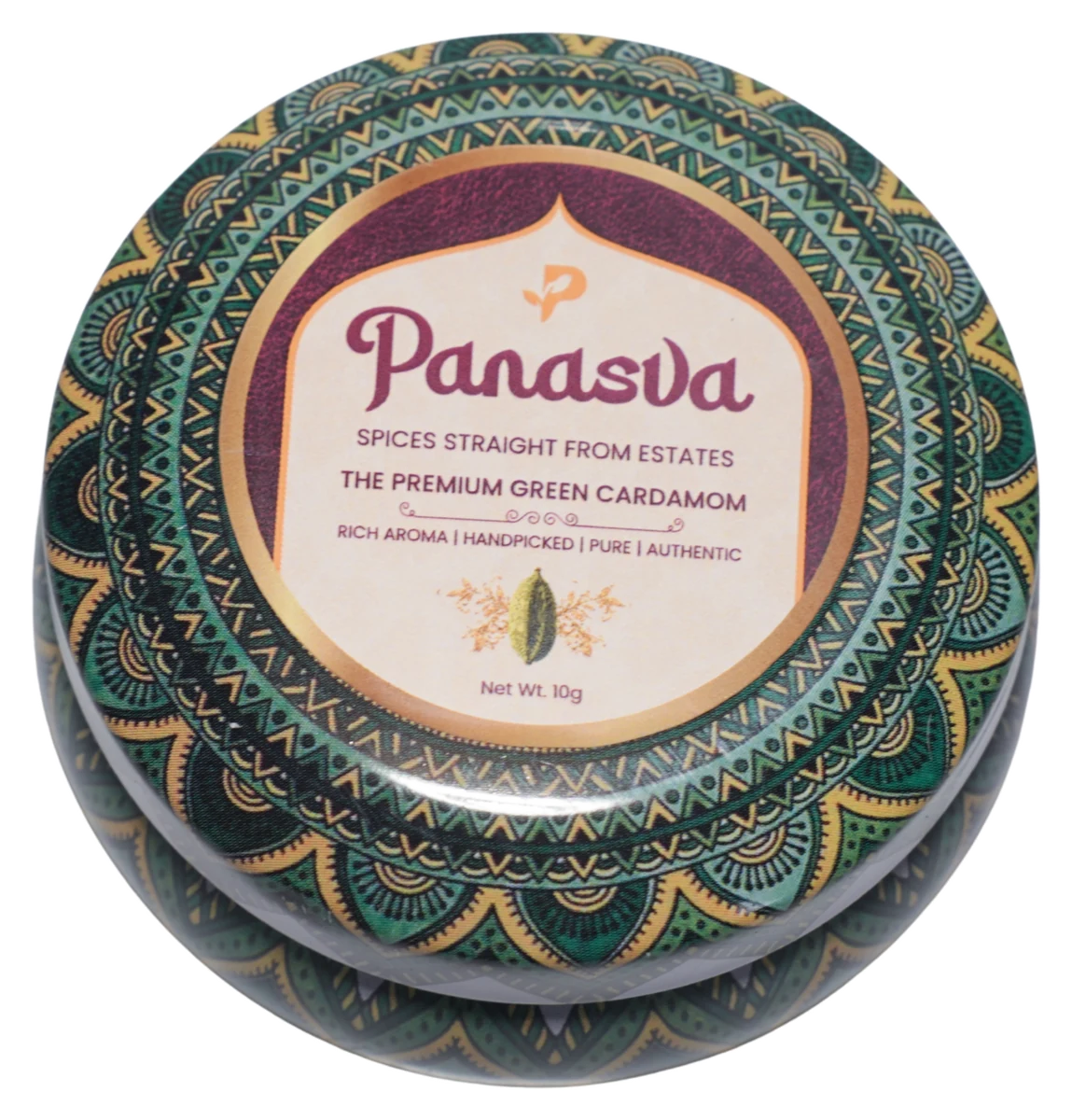 Panasva 10 g tin, green mandala lid